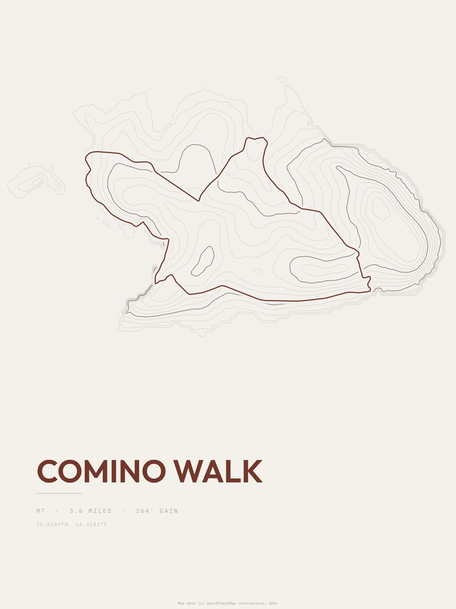 Comino Walk topographic trail print