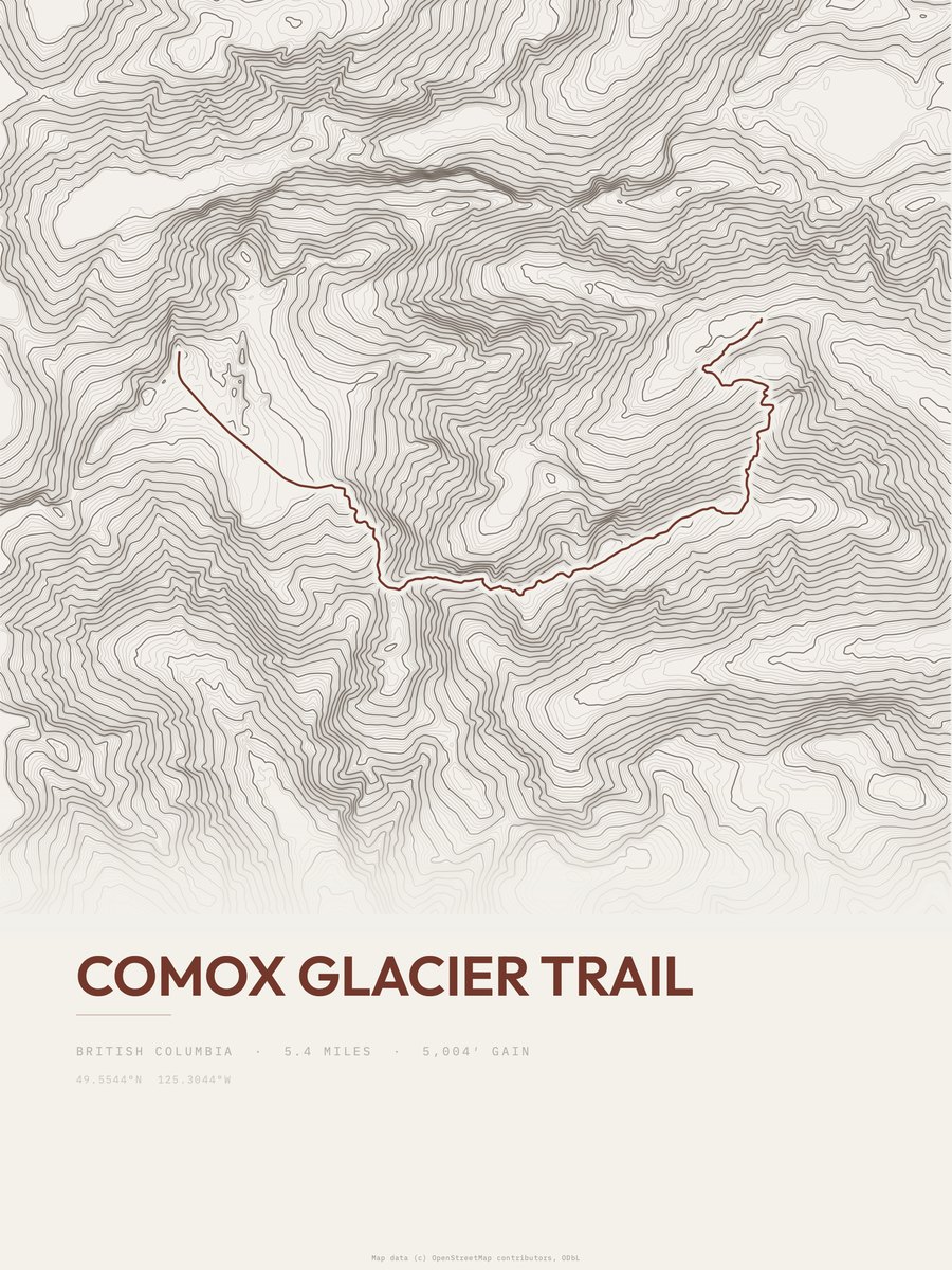 Comox Glacier Trail topographic trail print