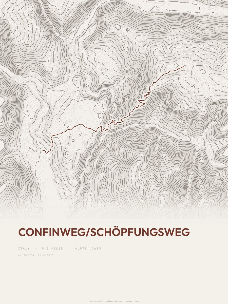 Confinweg / Schöpfungsweg topographic trail print