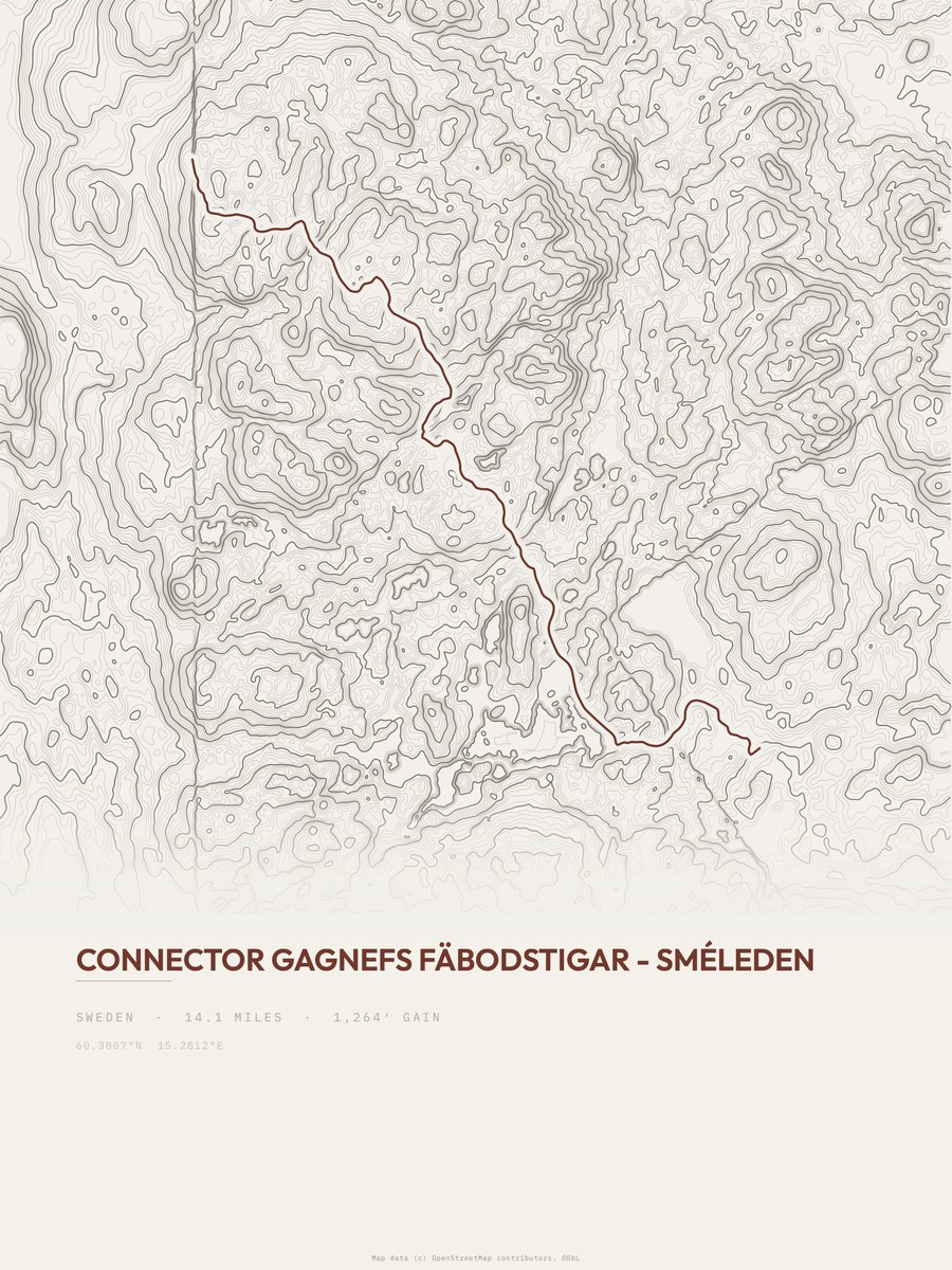 Gagnefs fäbodstigar to Sméleden topographic trail print