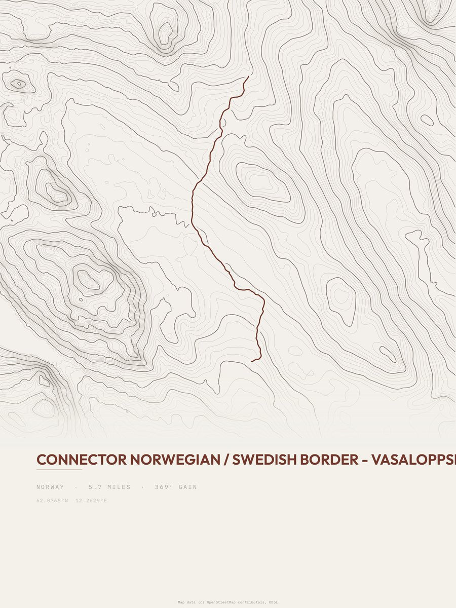 Norwegian / Swedish border topographic trail print