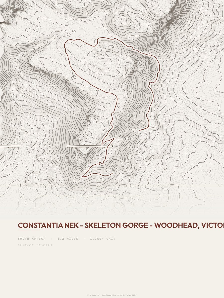 Constantia Nek topographic trail print