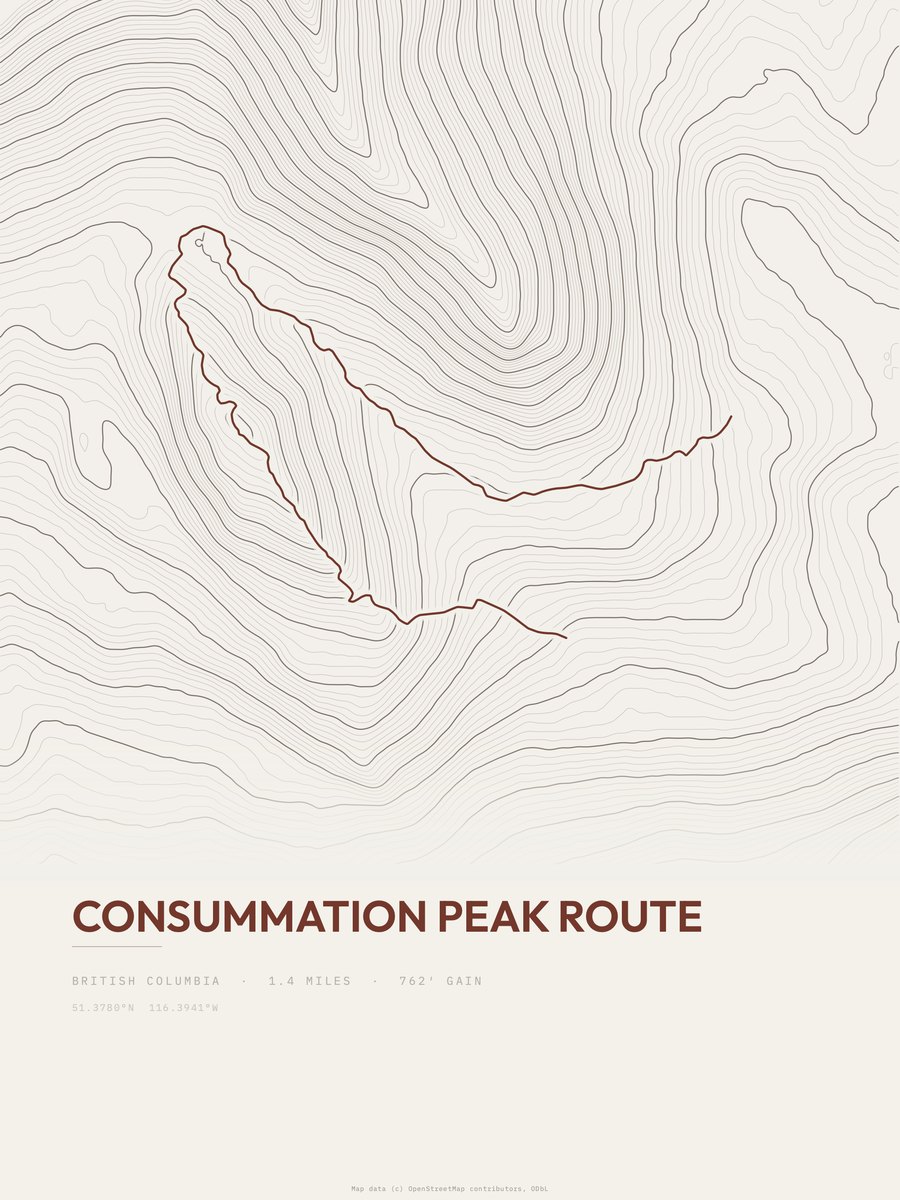 Consummation Peak Route Topographic print