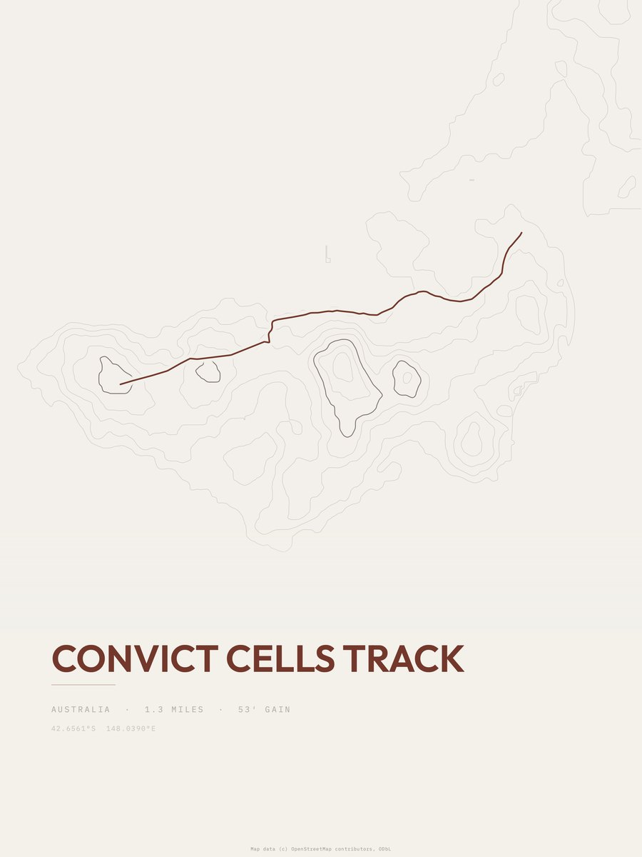 Convict Cells track topographic trail print