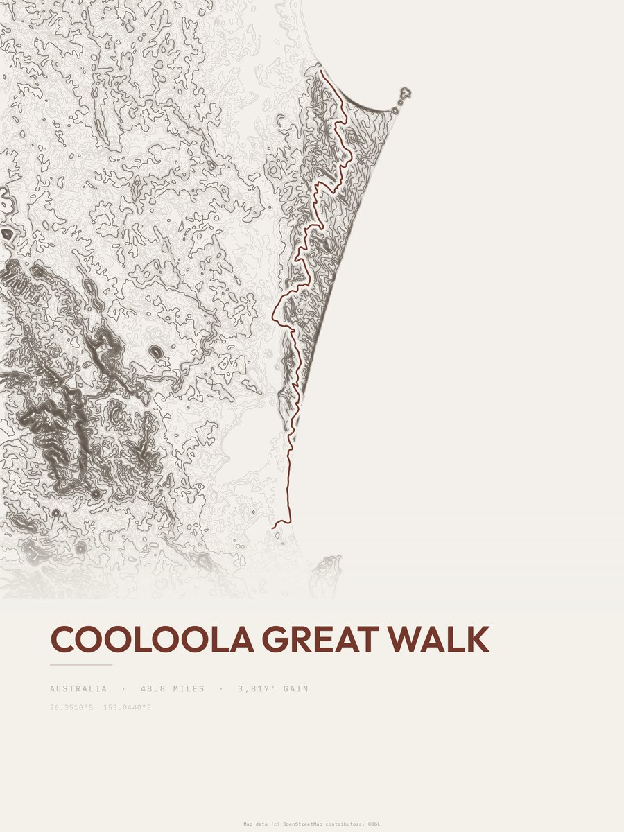 Cooloola Great Walk topographic trail print