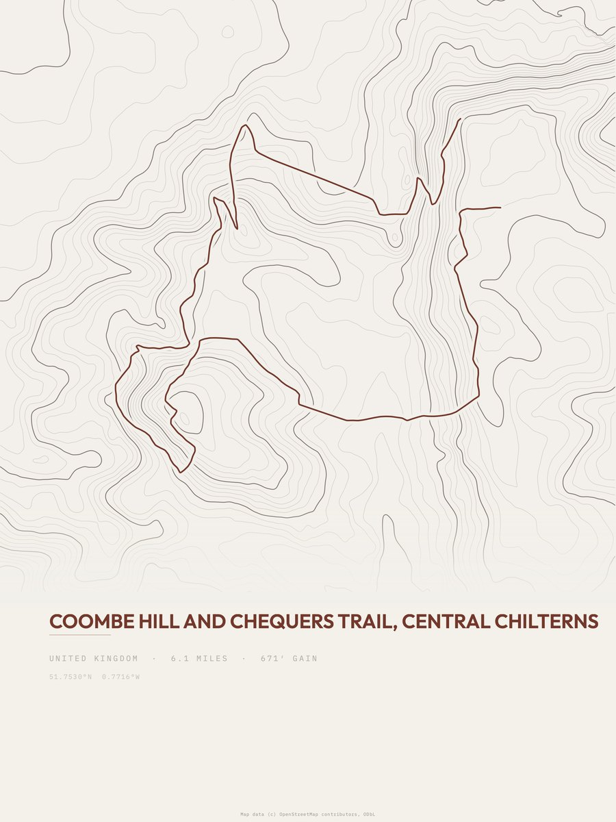 Coombe Hill and Chequers Trail topographic trail print