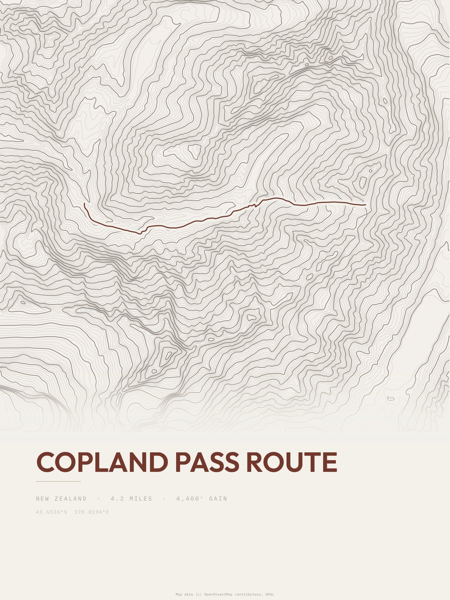 Copland Pass Route topographic trail print