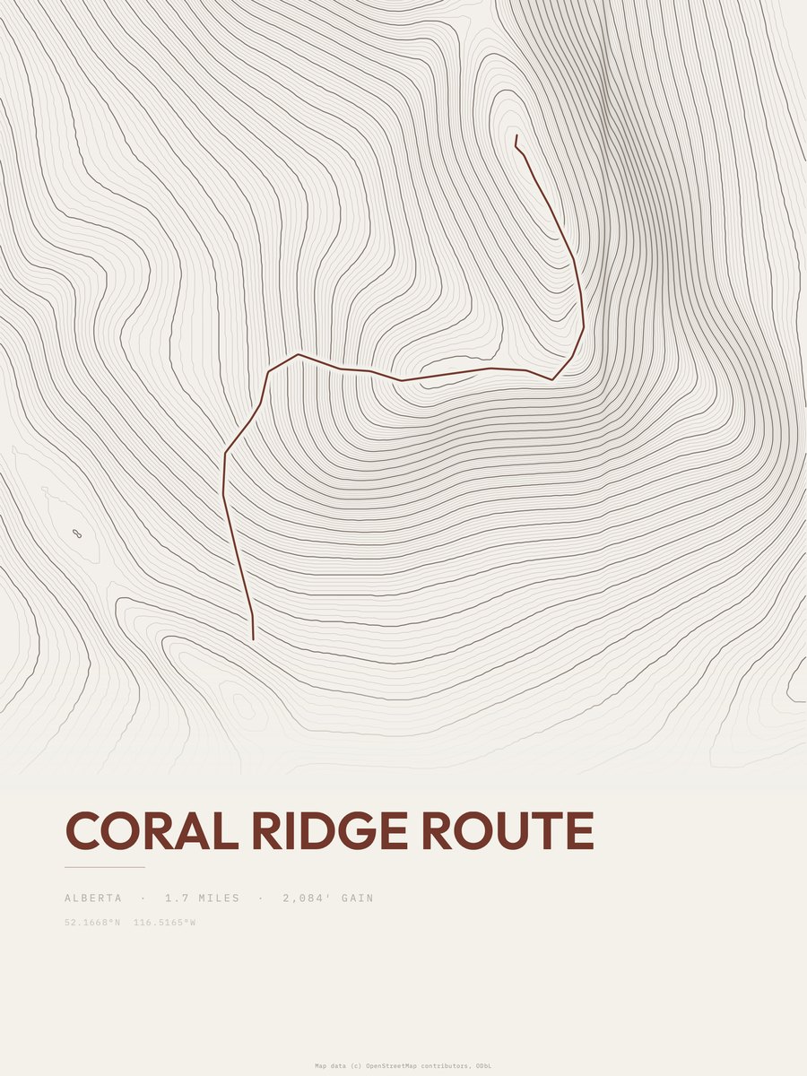 Coral Ridge Route topographic trail print