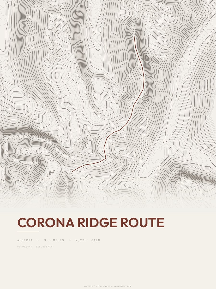 Corona Ridge Route Topographic print