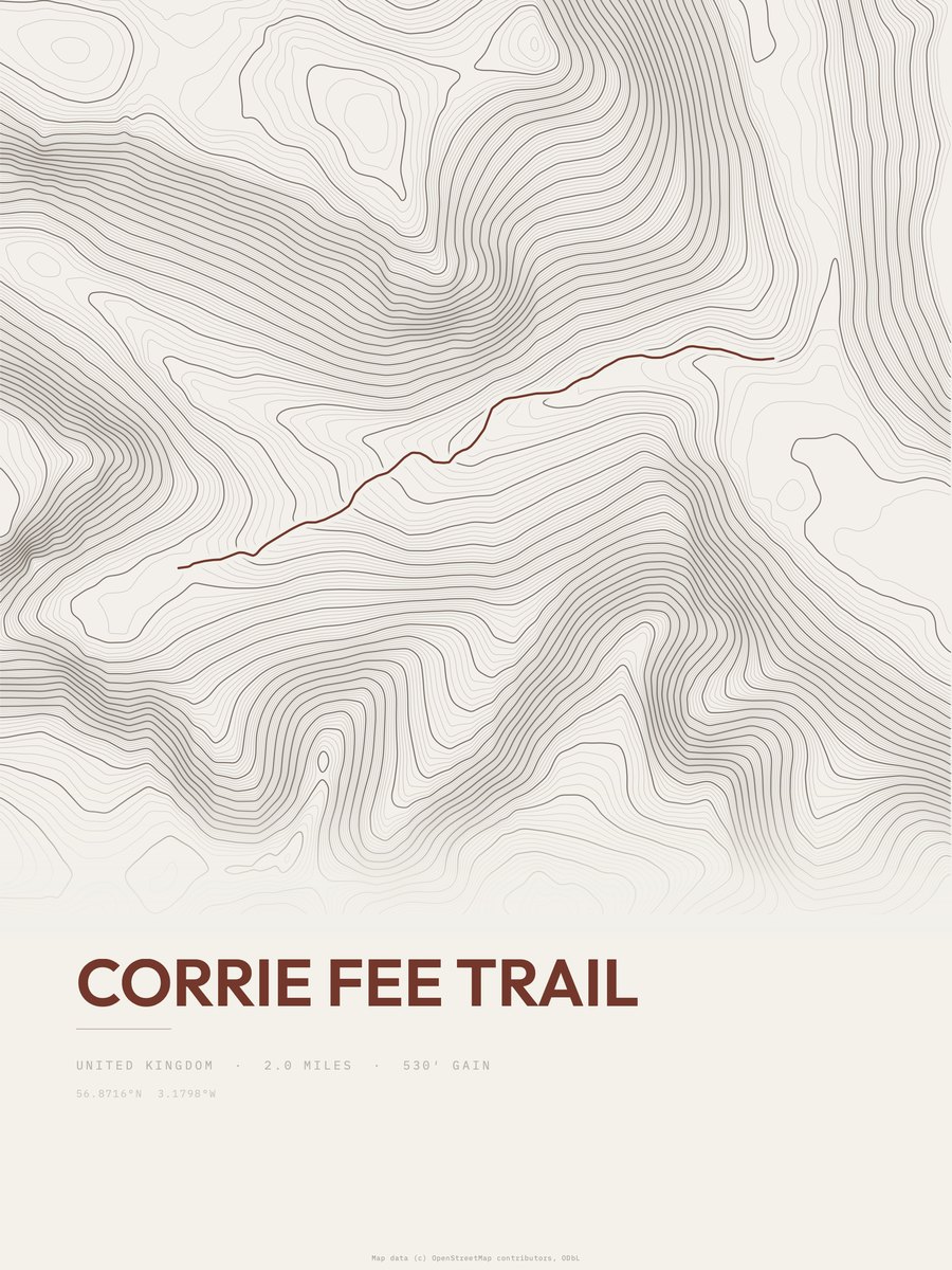 Corrie Fee Trail topographic trail print