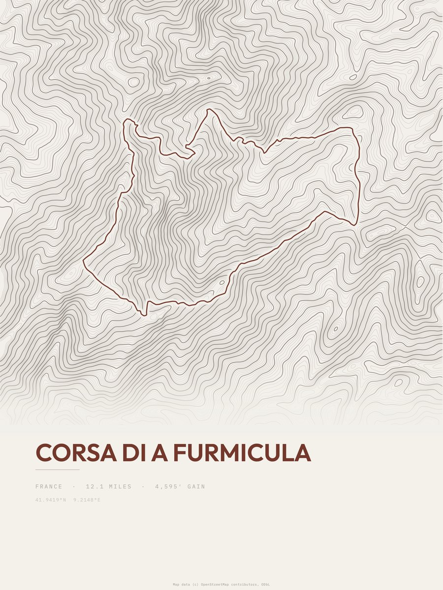 Corsa di a Furmicula topographic trail print
