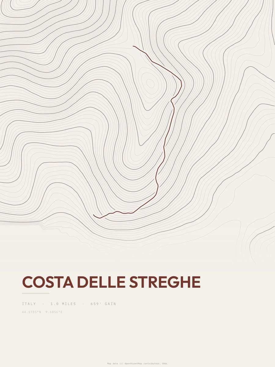 Costa delle Streghe topographic trail print