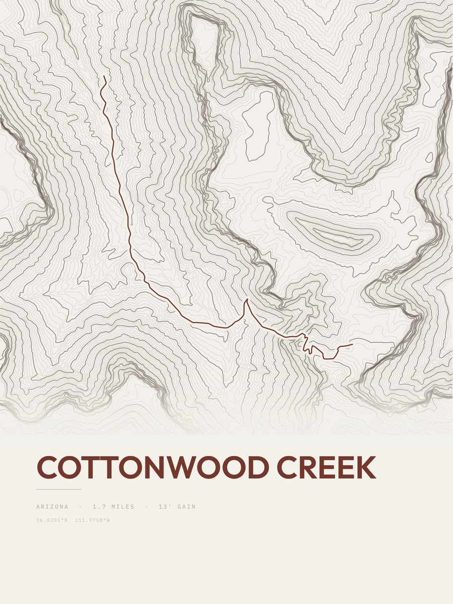 Cottonwood Creek topographic trail print