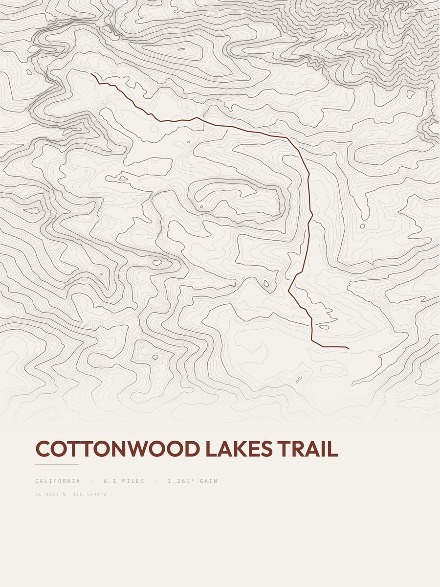 Cottonwood Lakes Trail topographic trail print
