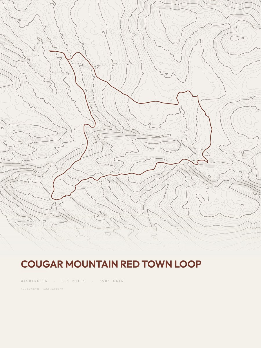 Cougar Mountain Red Town Loop Topographic print