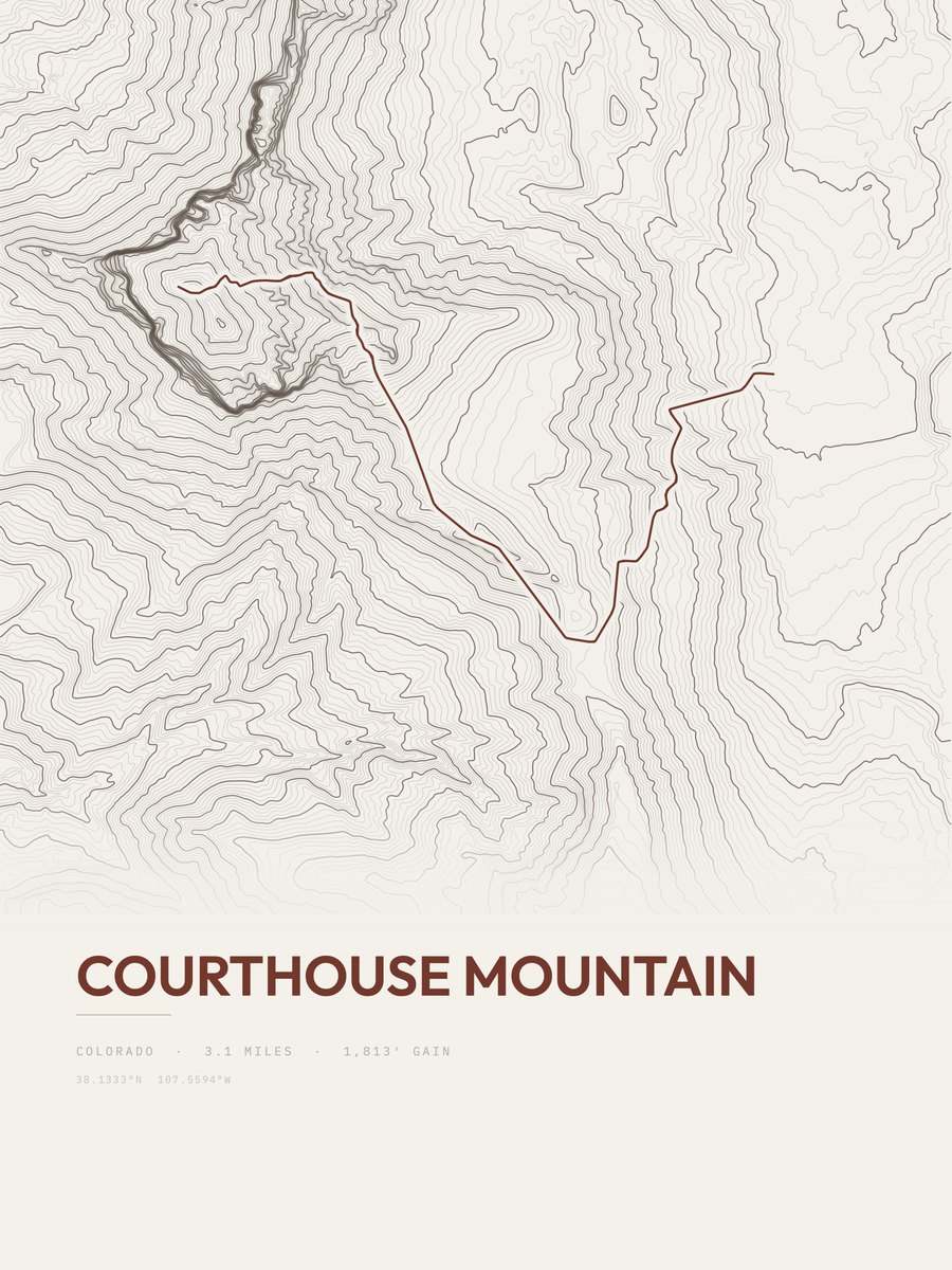 Courthouse Mountain topographic trail print
