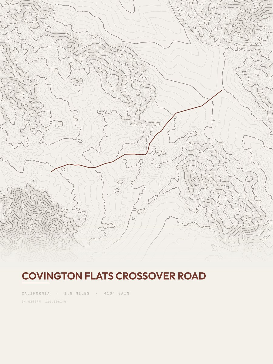 Covington Flats Crossover Road topographic trail print