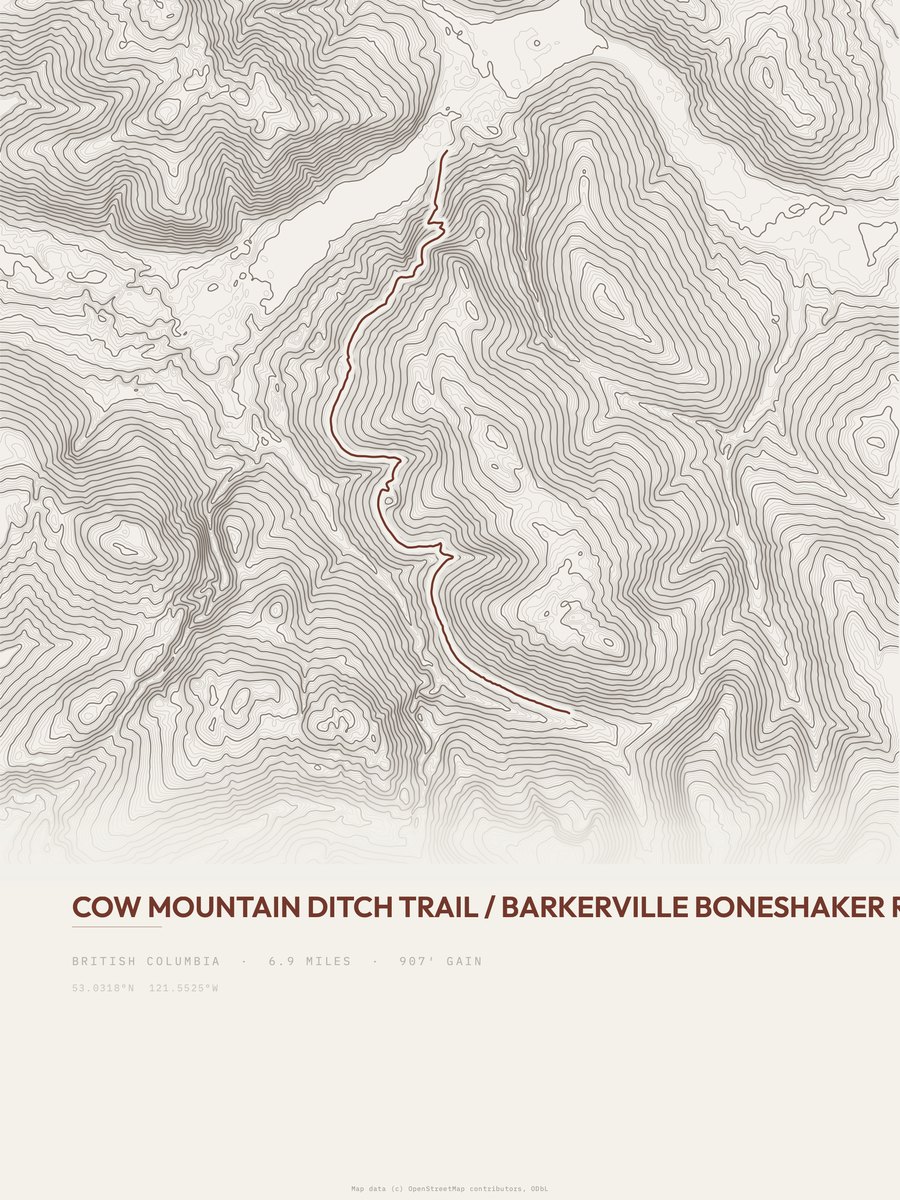 Cow Mountain Ditch Trail topographic trail print