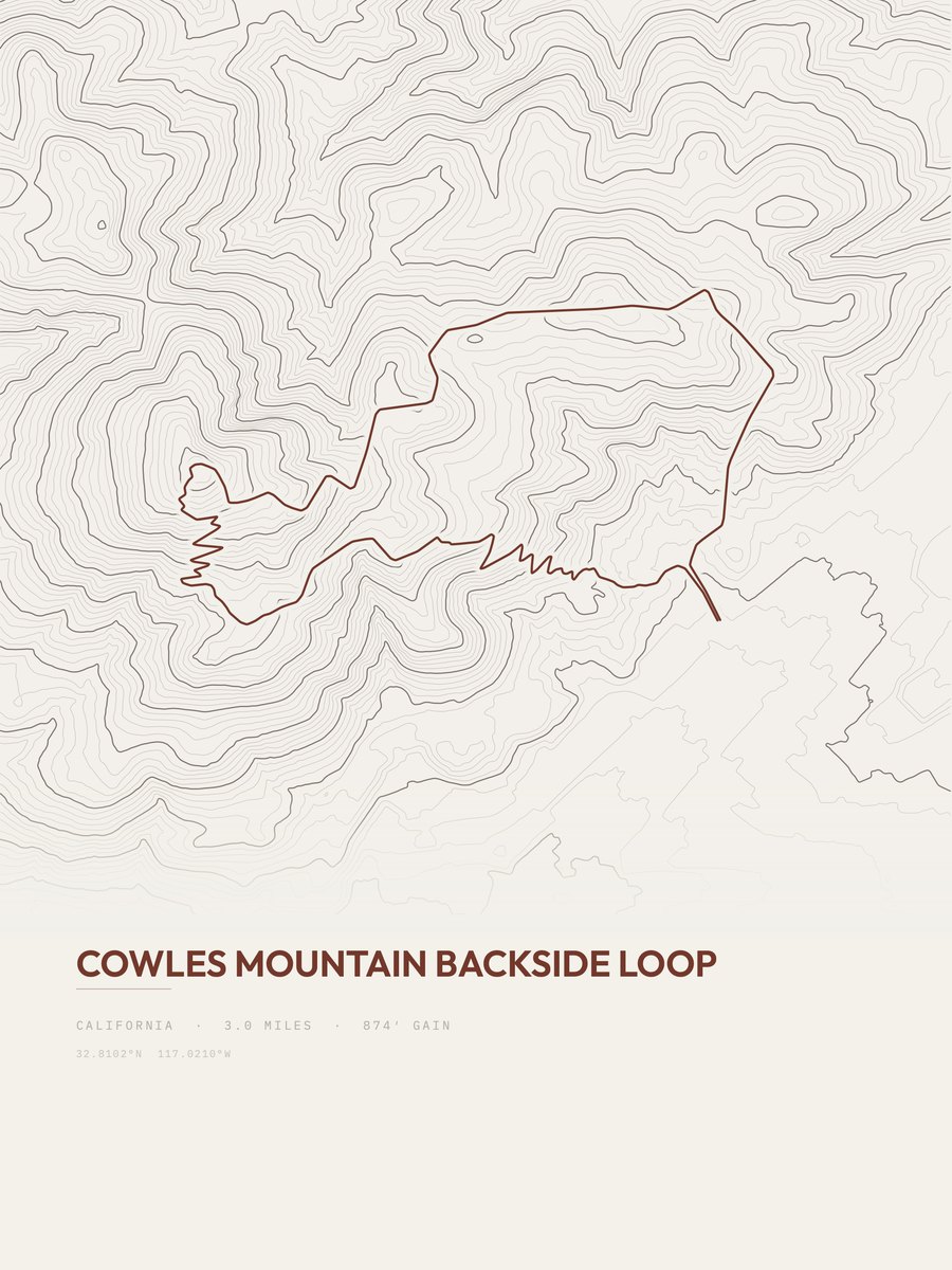Cowles Mountain Backside Loop Topographic print