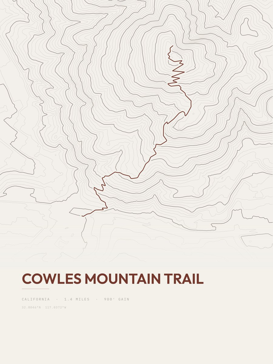 Cowles Mountain Trail Topographic print