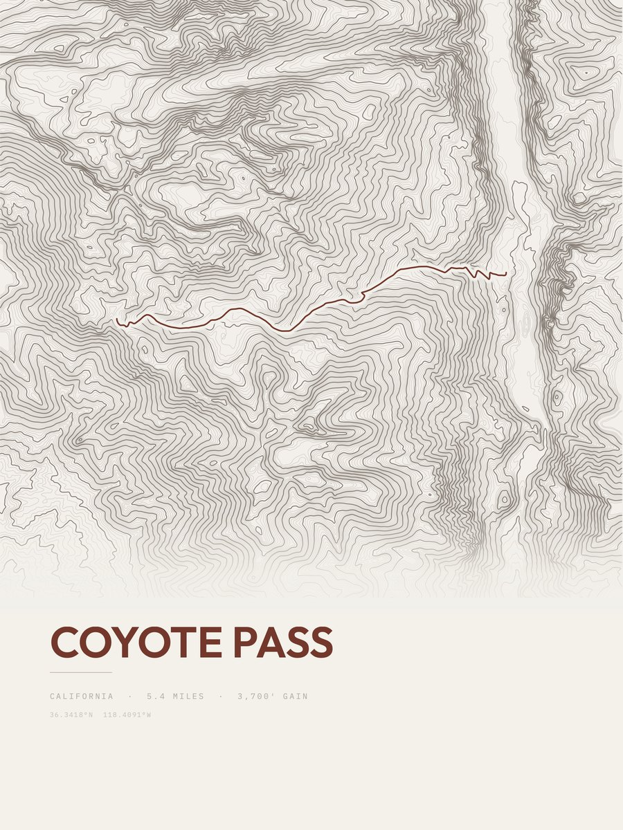 Coyote Pass topographic trail print