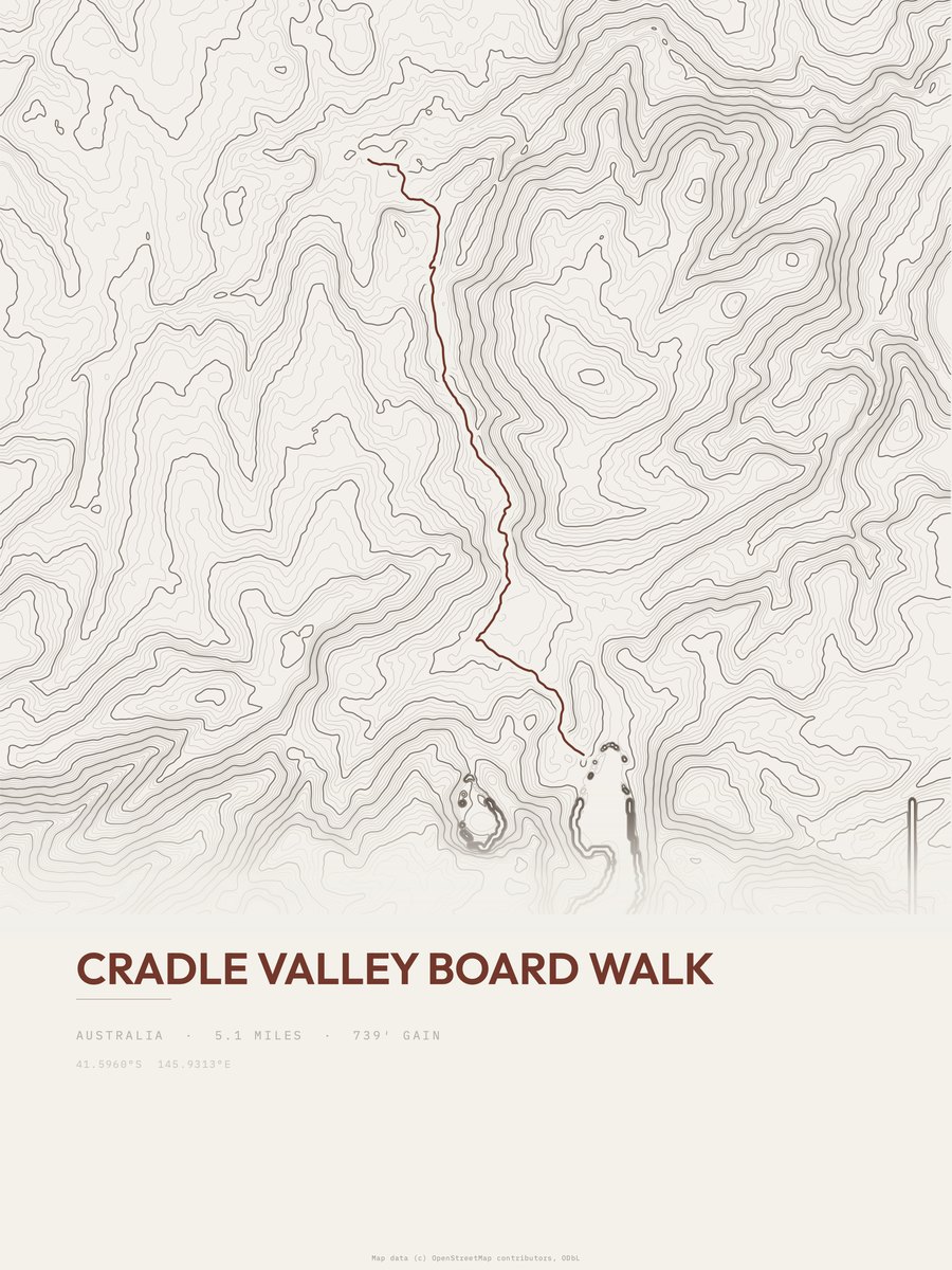 Cradle Valley Board Walk topographic trail print