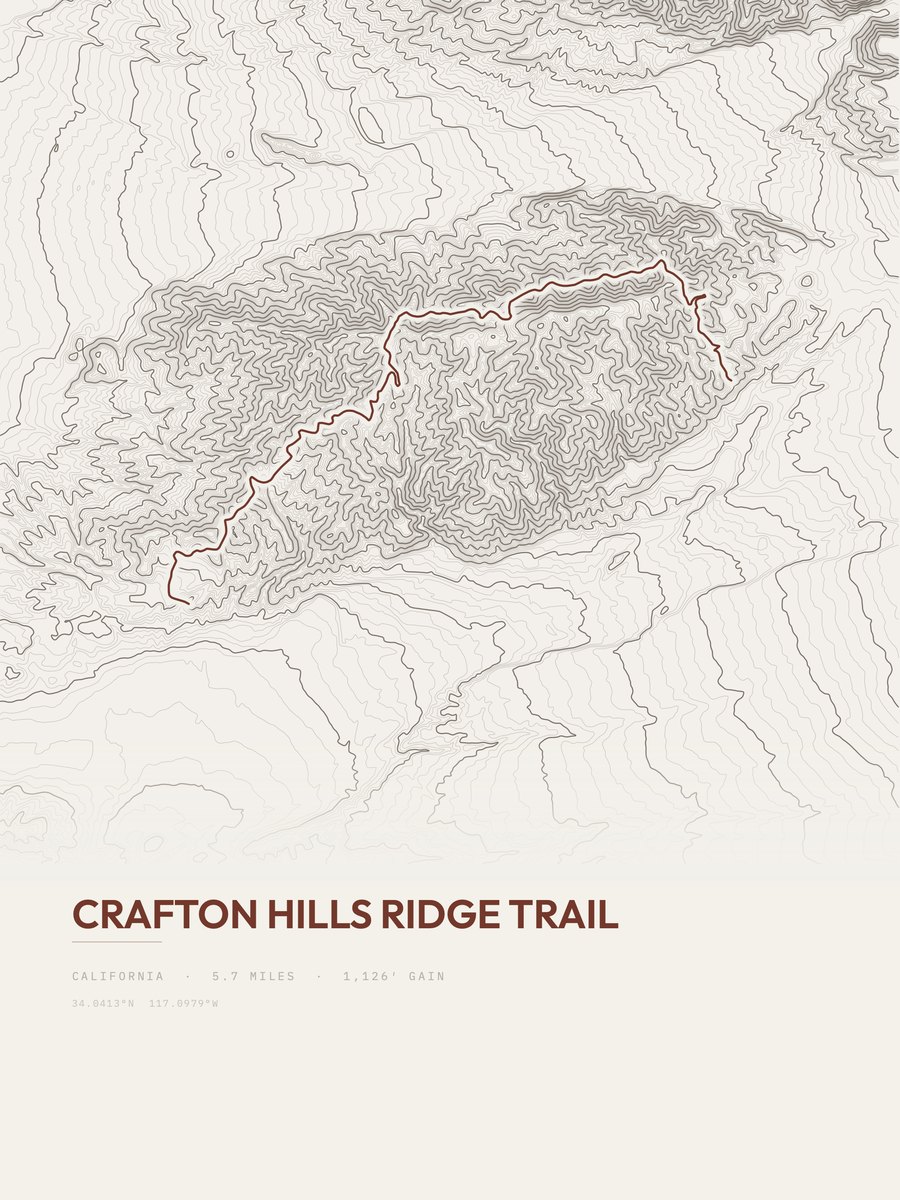 Crafton Hills Ridge Trail Topographic print