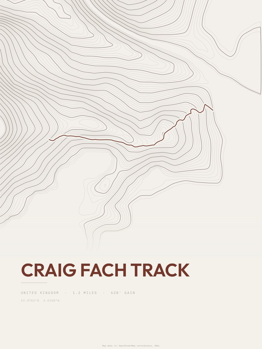 Craig Fach Track topographic trail print
