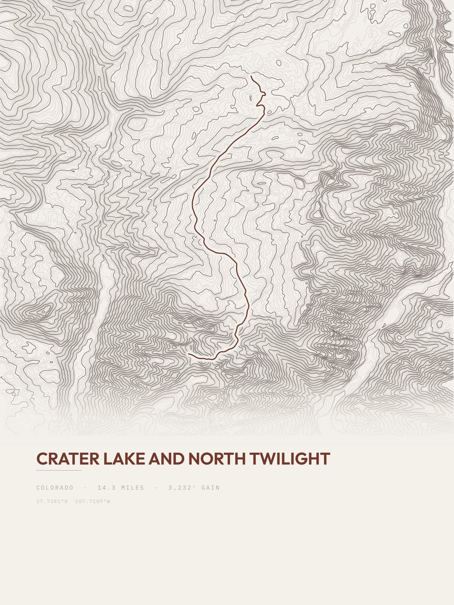 Crater Lake and North Twilight topographic trail print