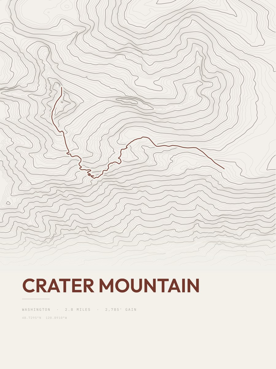 Crater Mountain topographic trail print