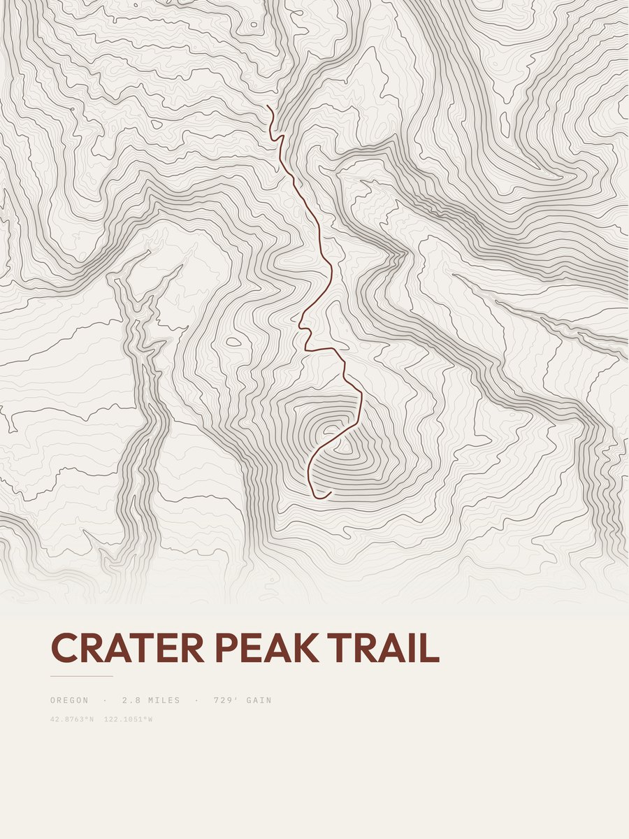 Crater Peak Trail topographic trail print