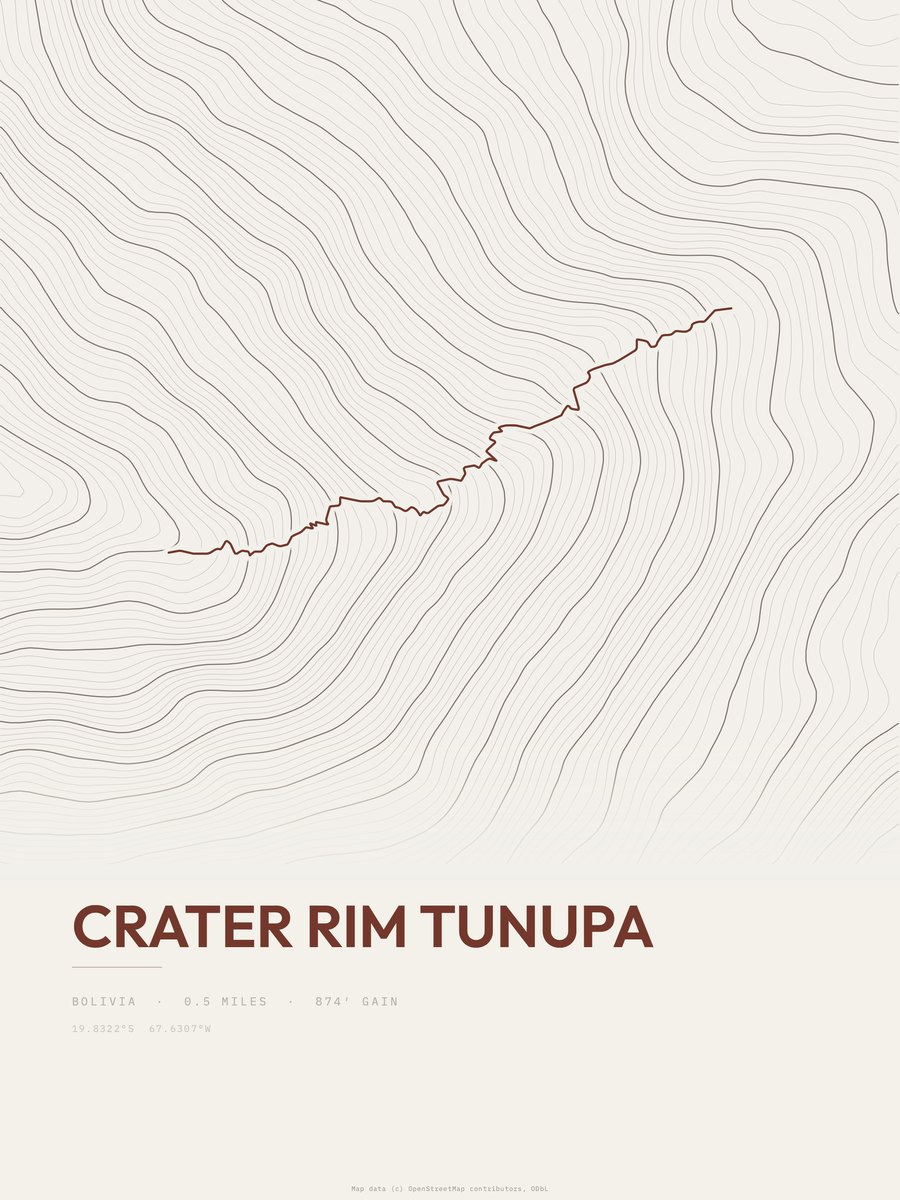 Crater Rim Tunupa topographic trail print