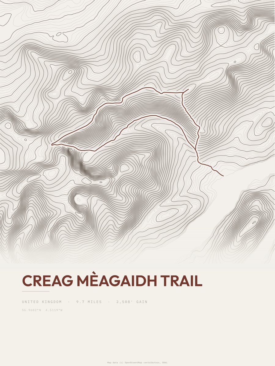 Creag Mèagaidh Trail Topographic print
