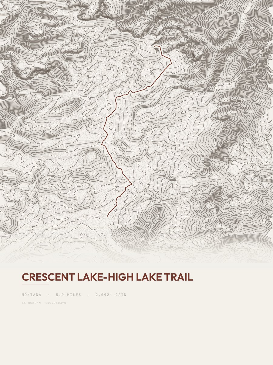 Crescent Lake-High Lake Trail Topographic print