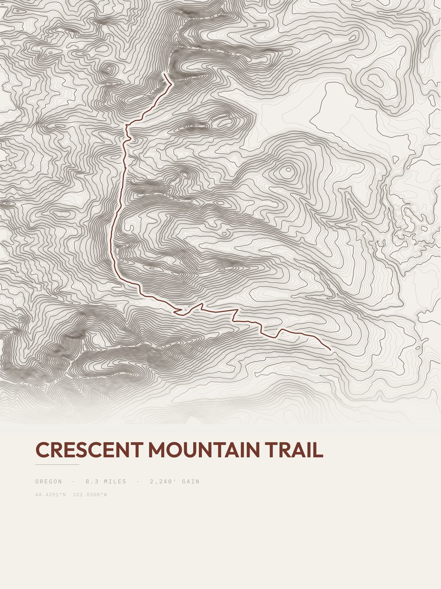 Crescent Mountain Trail topographic trail print