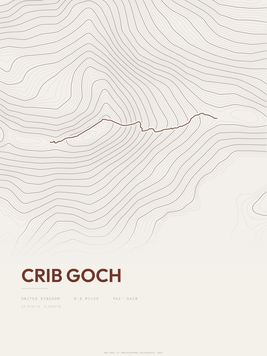 Crib Goch topographic trail print