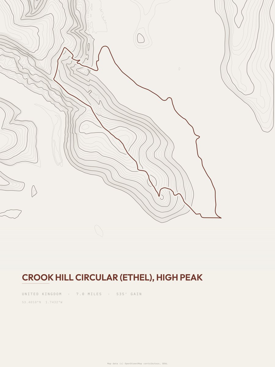 Crook Hill Circular topographic trail print