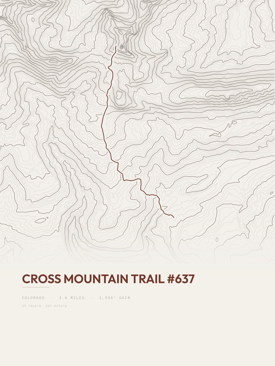 Cross Mountain Trail topographic trail print