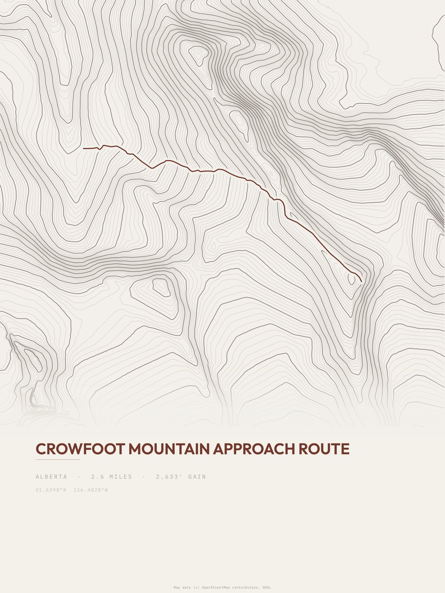 Crowfoot Mountain Approach Route Topographic print