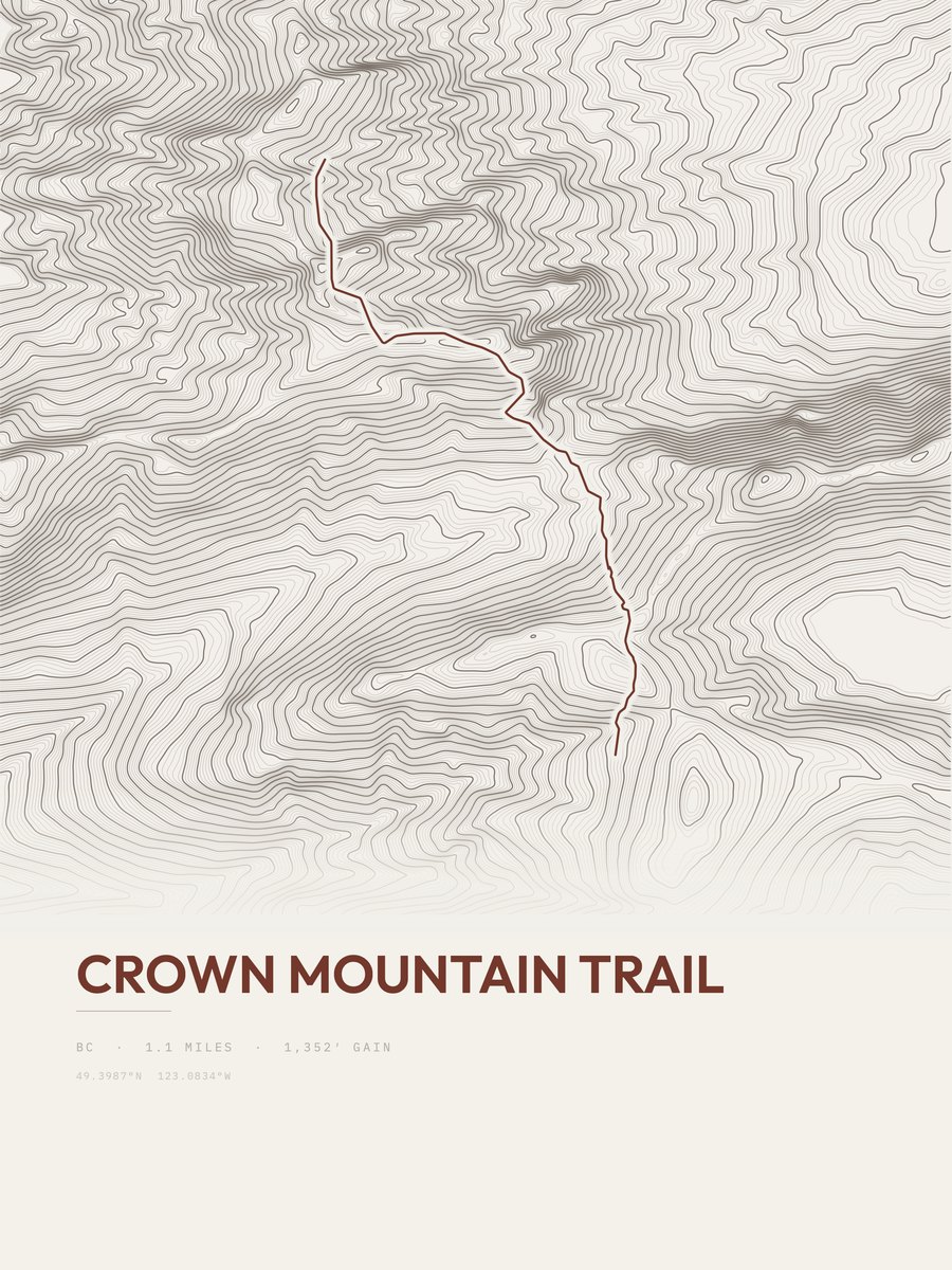 Crown Mountain Trail topographic trail print
