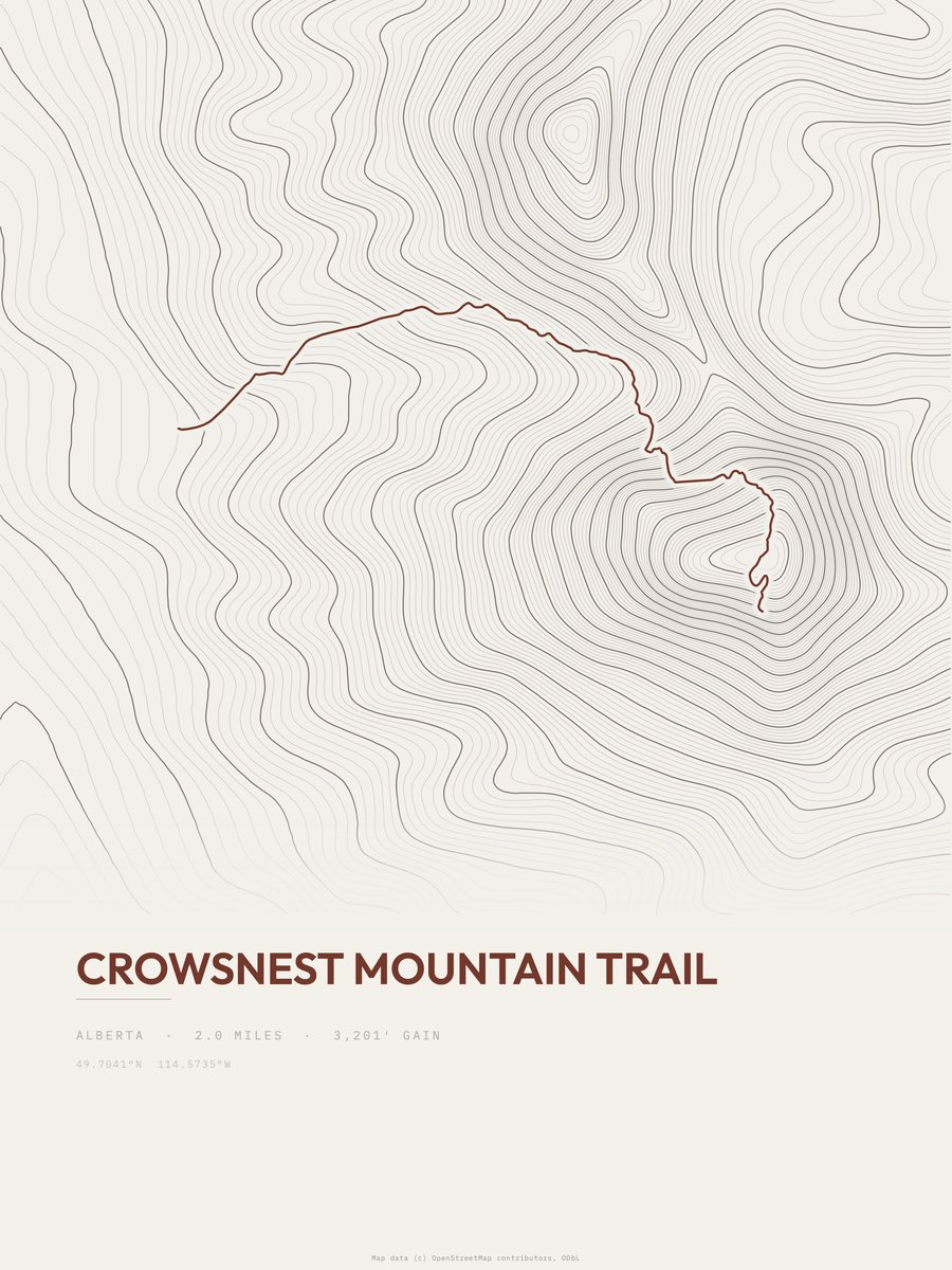 Crowsnest Mountain Trail Topographic print