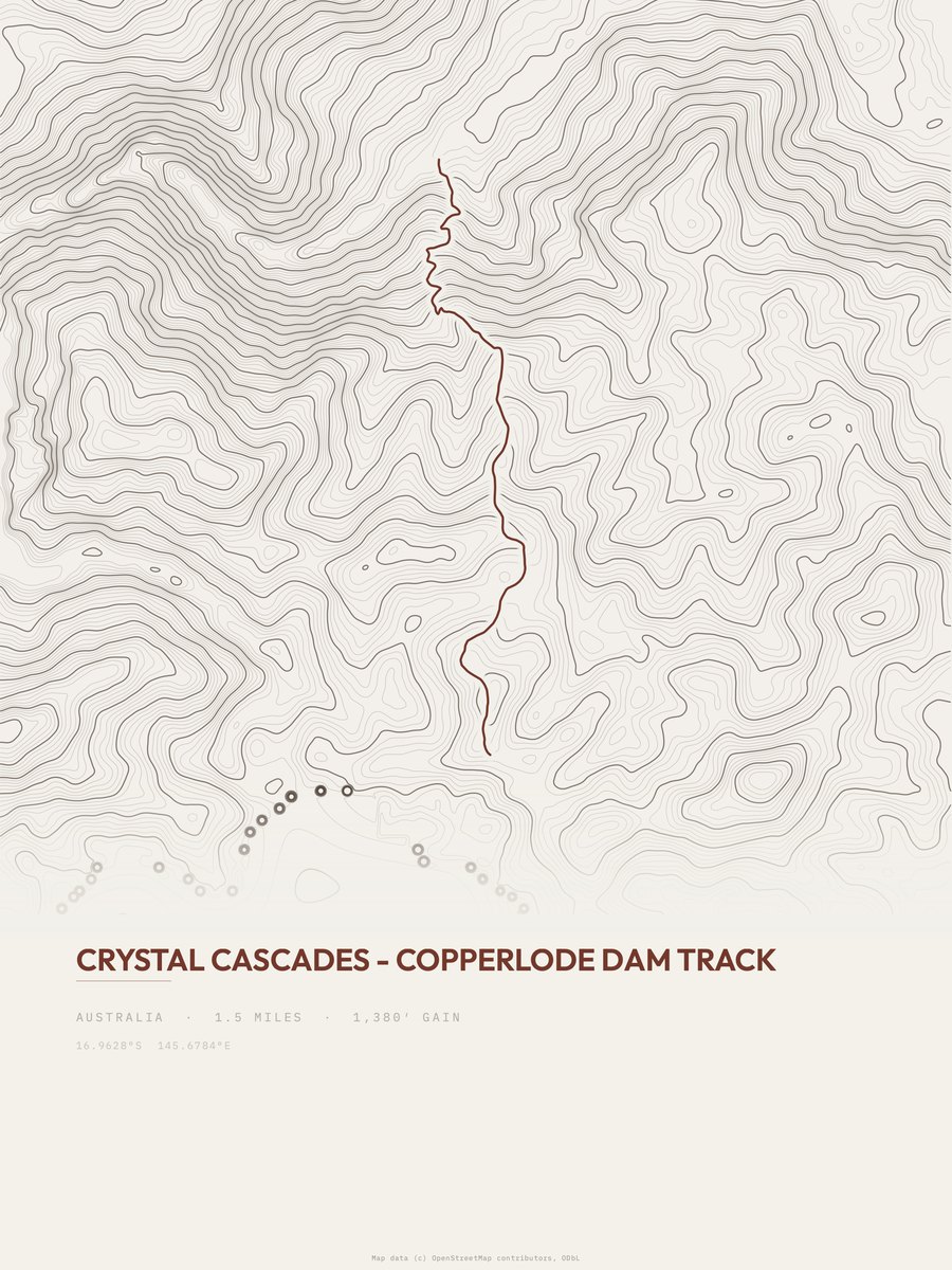 Copperlode Dam Track topographic trail print