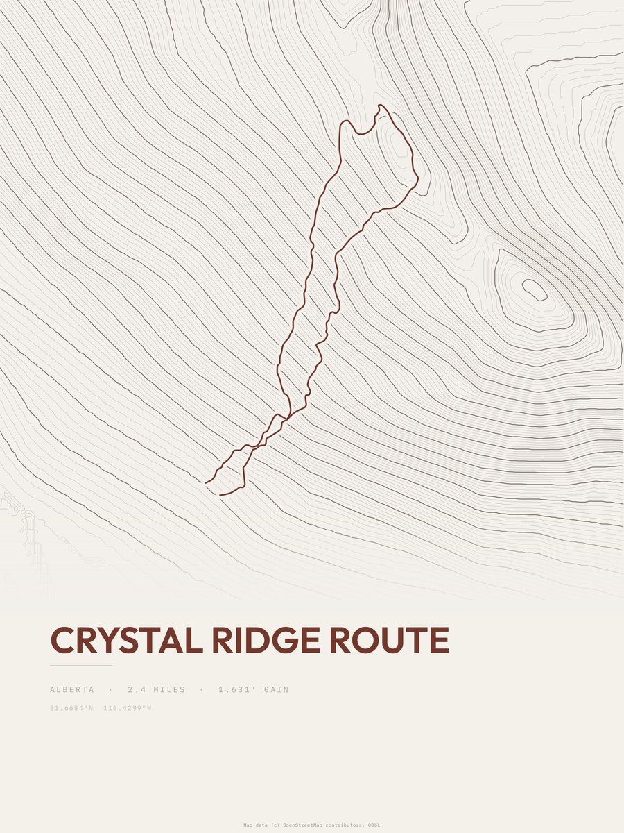 Crystal Ridge Route topographic trail print