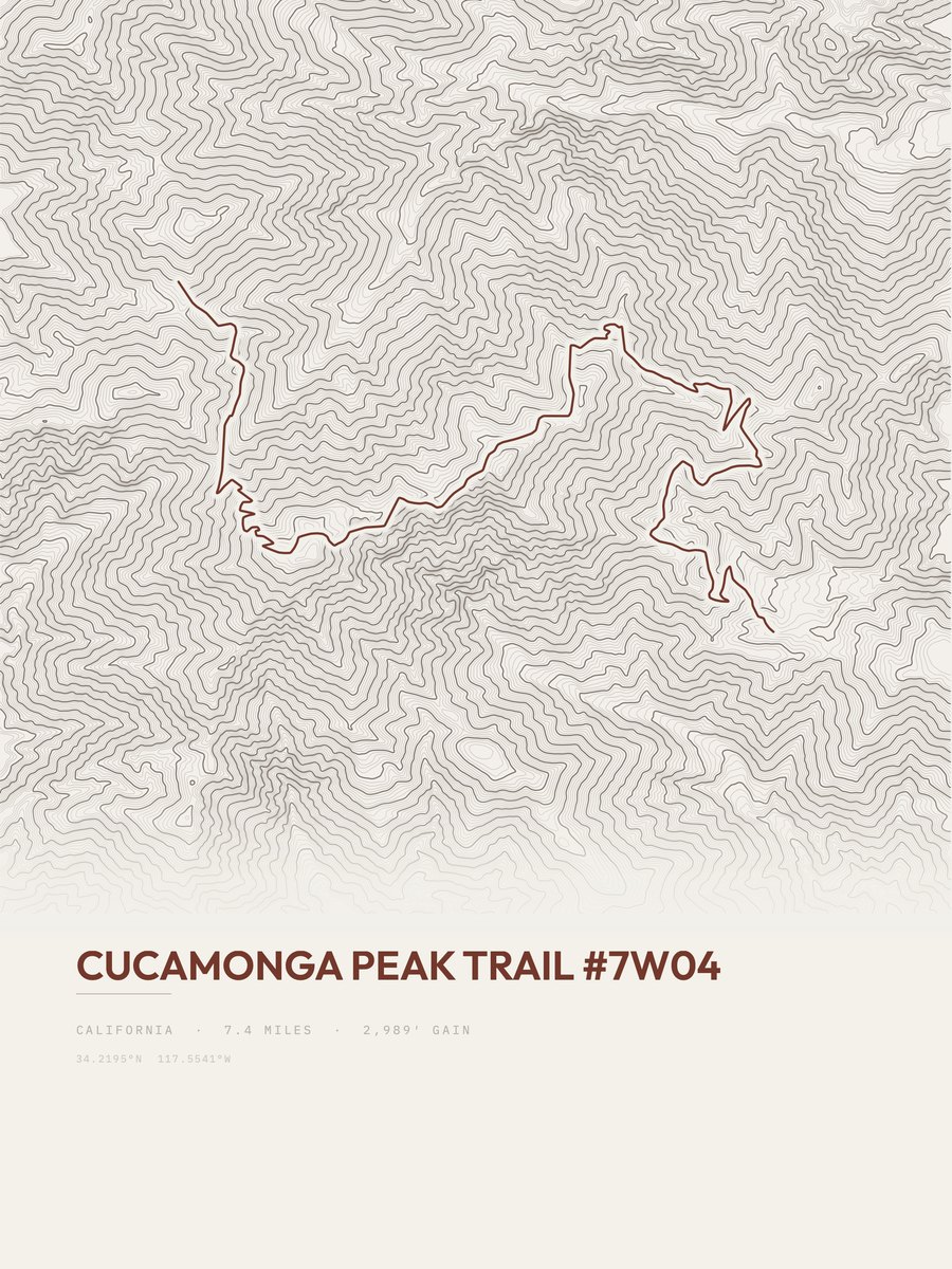 Cucamonga Peak Trail topographic trail print