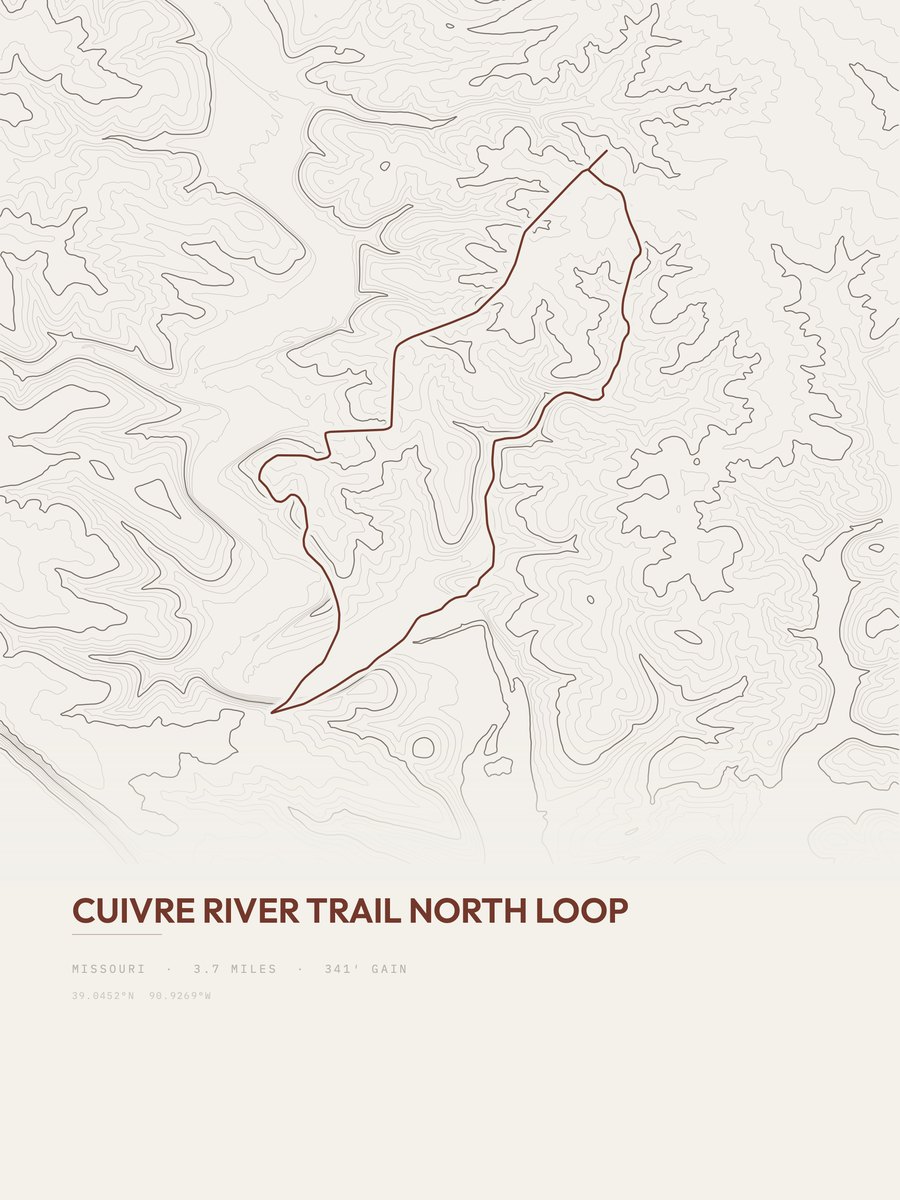 Cuivre River Trail North Loop topographic trail print