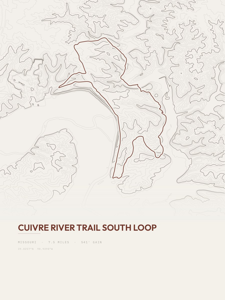 Cuivre River Trail South Loop topographic trail print