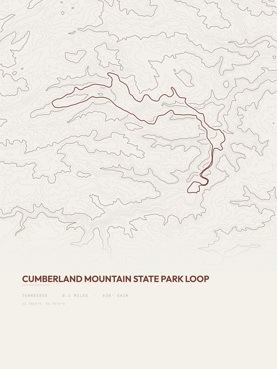 Cumberland Mountain State Park topographic trail print