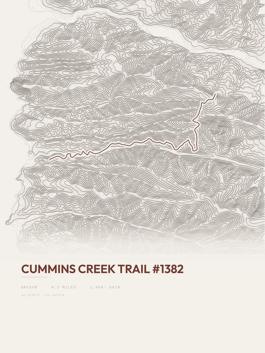 Cummins Creek Trail Topographic print