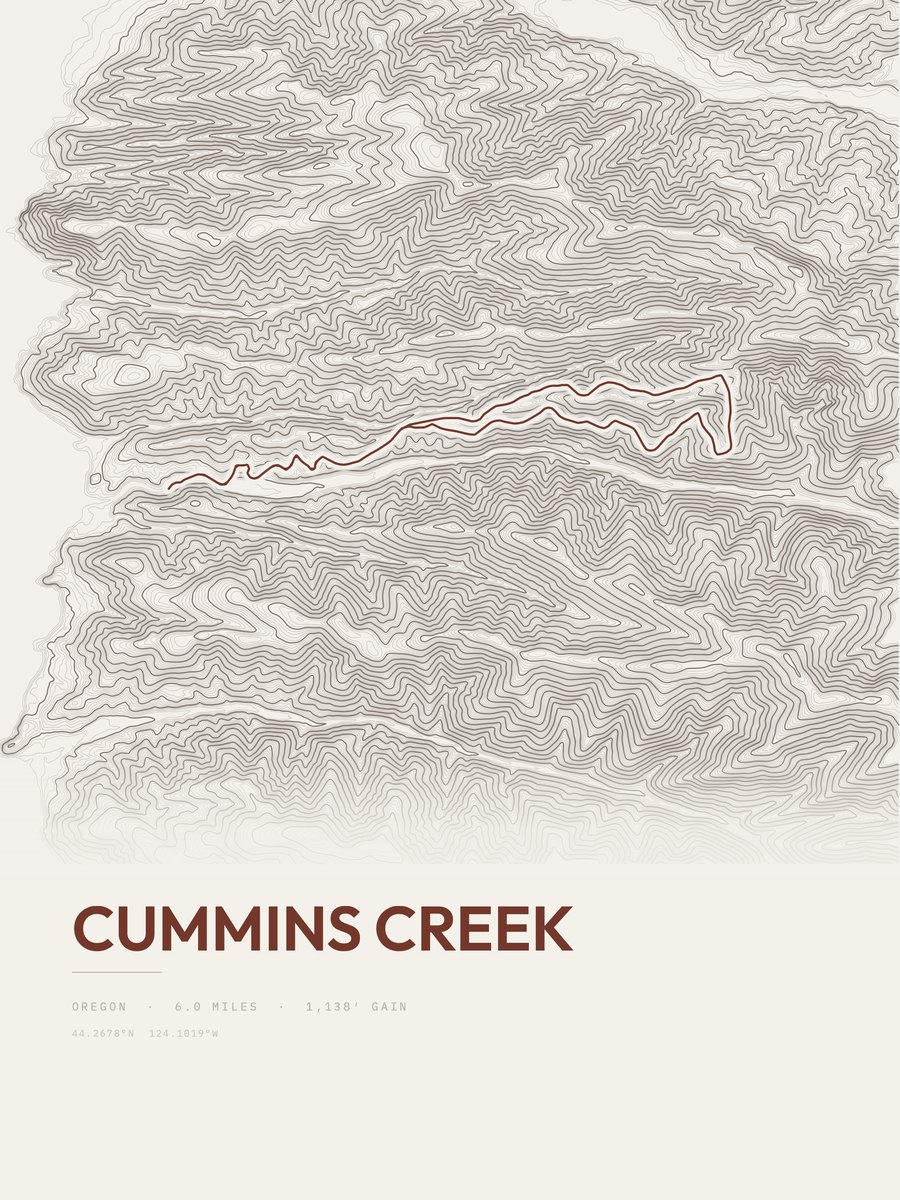 Cummins Creek Topographic print