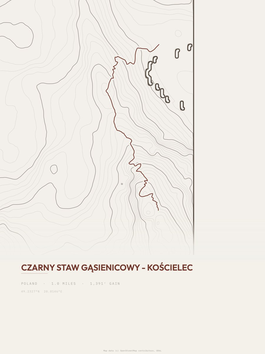 Kościelec topographic trail print